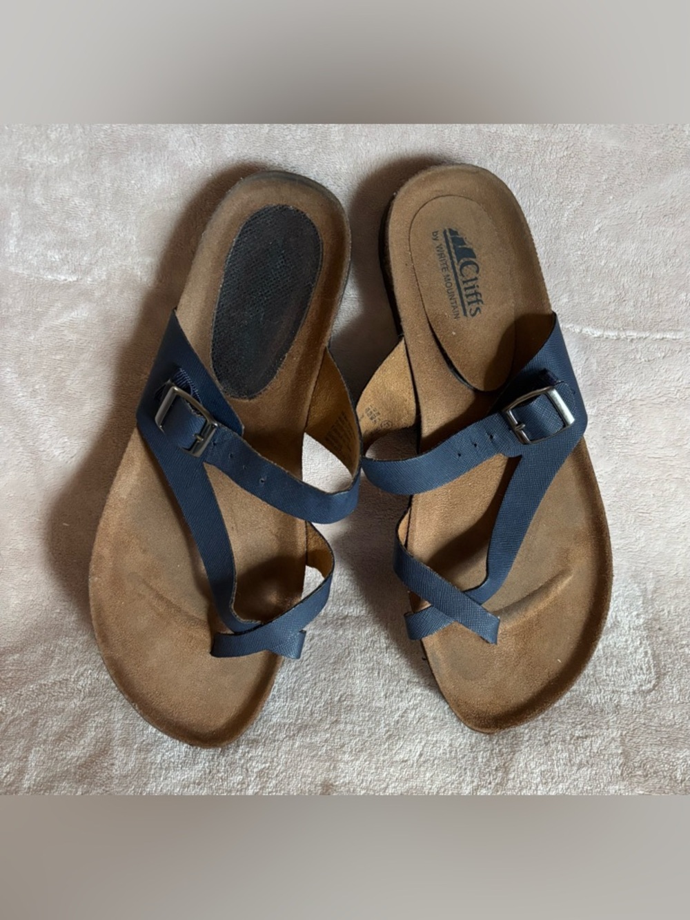 White Mountain Black Strappy Buckle Footbed Sandals Women’s 11
